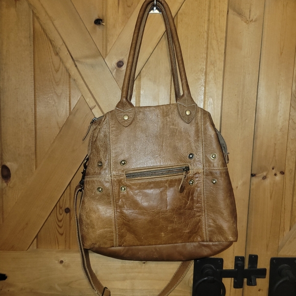 Myra Bag Handbags - Myra Bags Button and Stitches Leather Tote Bag